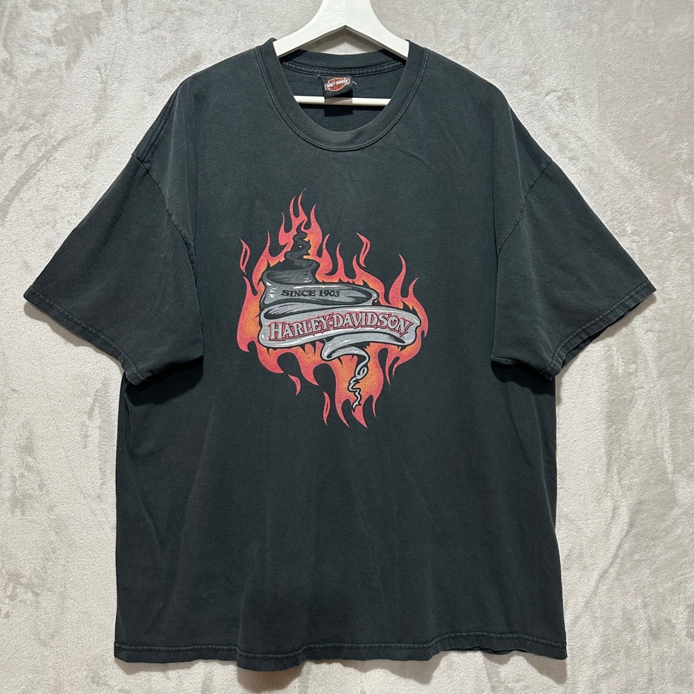 VTG Harley Davidson T-Shirt XL Black Mischlers HD Beaver Dam WI 2005 Flames